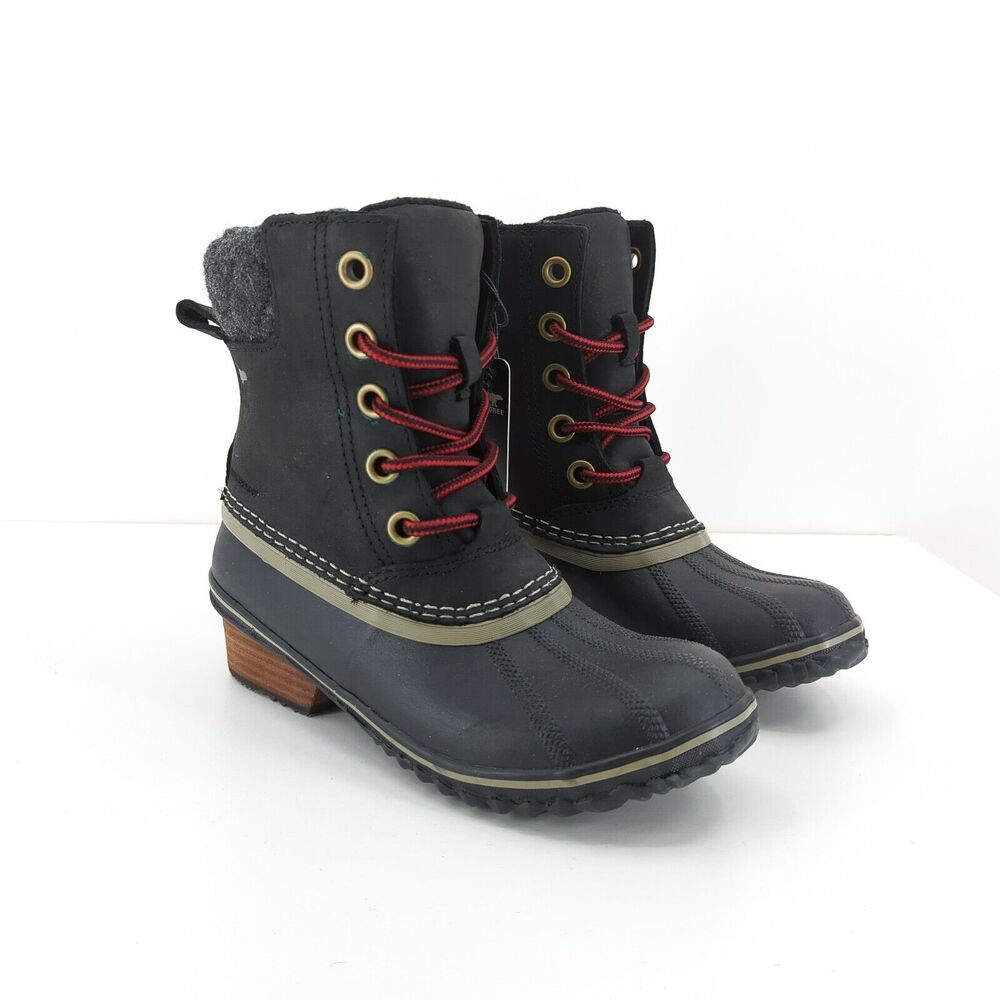 Sorel Women 6 Slimpack ii Lace Snow Duck Boots Kettle Black Waterproof Leather
